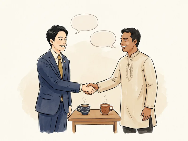 挨拶を交わす日本人とバングラデシュ人のビジネスマン